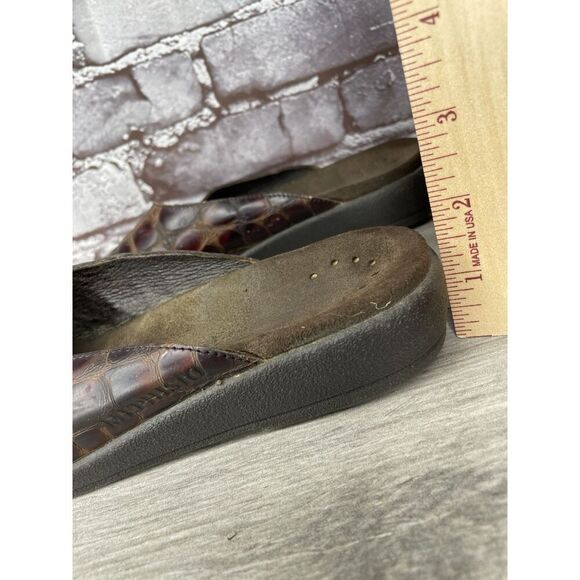 Mephisto Brown Leather Croc Embossed Slip On Slides Sandals Women Sz 35EU/5M US - Picture 9 of 16